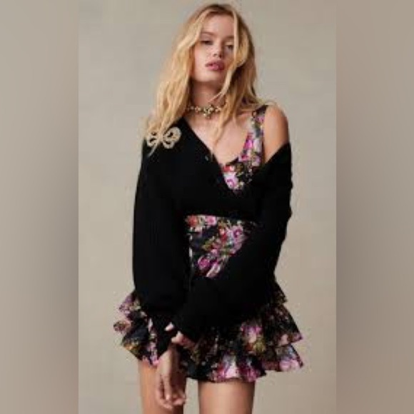 LoveShackFancy Larsa Crop Cardigan in Black - Picture 2 of 16